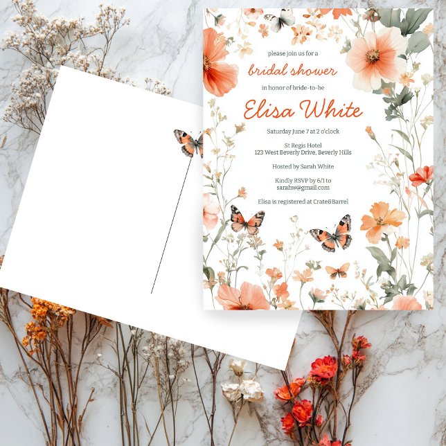 Cartão Postal Chá de panela PERSONALIZADO De Aquarela De Borbole (Butterfly Meadow Watercolor Bridal Shower CUSTOM Postcard
)