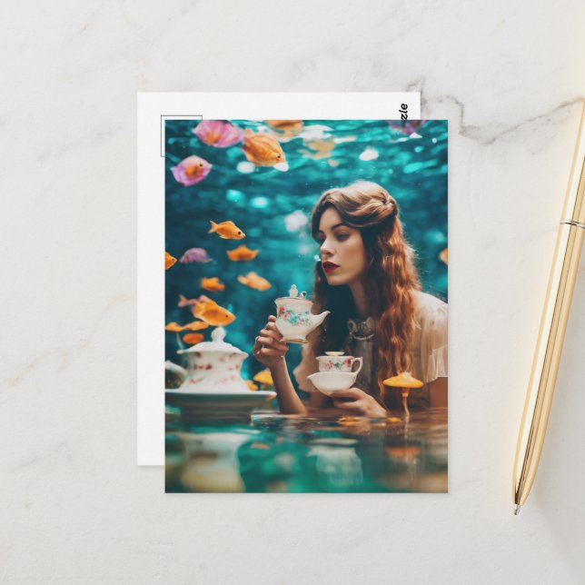 Cartão Postal Chá submarino com Peixe-Goldfish (Frente/Verso In Situ)