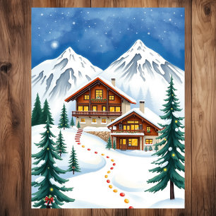 Cartão Postal Chalé dos Alpes Suíços Viagem de Inverno na Montan