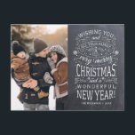 Cartão Postal Chalkboard Desejando a você Foto de Natal muito fe<br><div class="desc">Cartões de natal fotográficos movidos pela tipografia com as palavras "Desejar a você e a toda a sua família um Natal muito feliz e um maravilhoso Ano Novo".</div>