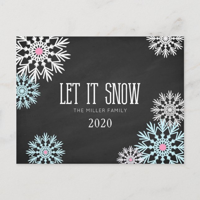 Cartão Postal Chalkboard Gorgegeed Snowflakes Deixe-o nevar (Frente)