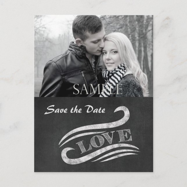 Cartão Postal Chalkboard Love Save Date (O Amor do Chalkboard Sa (Frente)