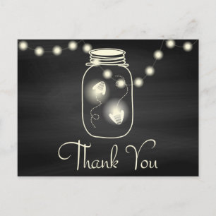 Cartão Postal Chalkboard Mason Jar com Fireflies Obrigados de ca