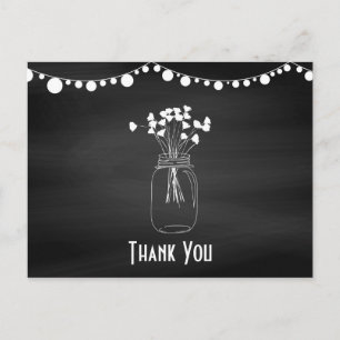 Cartão Postal Chalkboard Mason Jar Wedding Obrigado