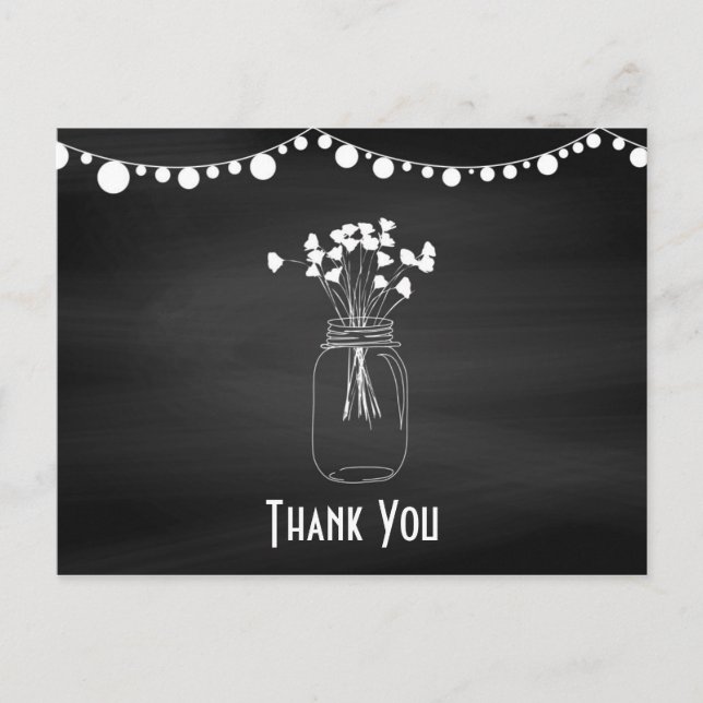 Cartão Postal Chalkboard Mason Jar Wedding Obrigado (Frente)