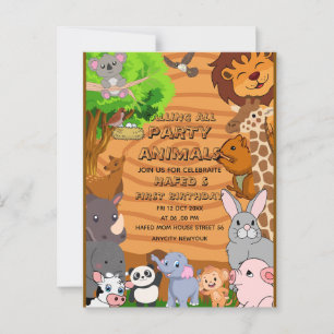 Cartão Postal Chamada Editável para Todos os Animais da Festa Fa