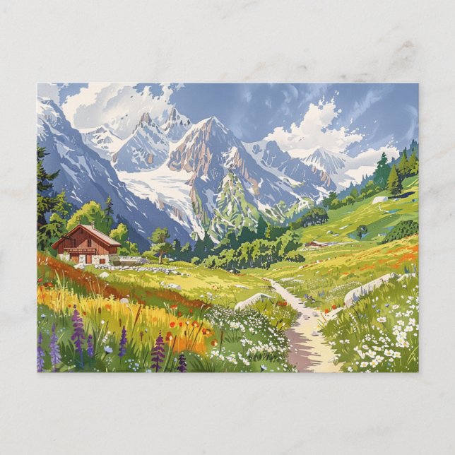 Cartão Postal Chamonix, França Retro Mountain Viagem (Frente)