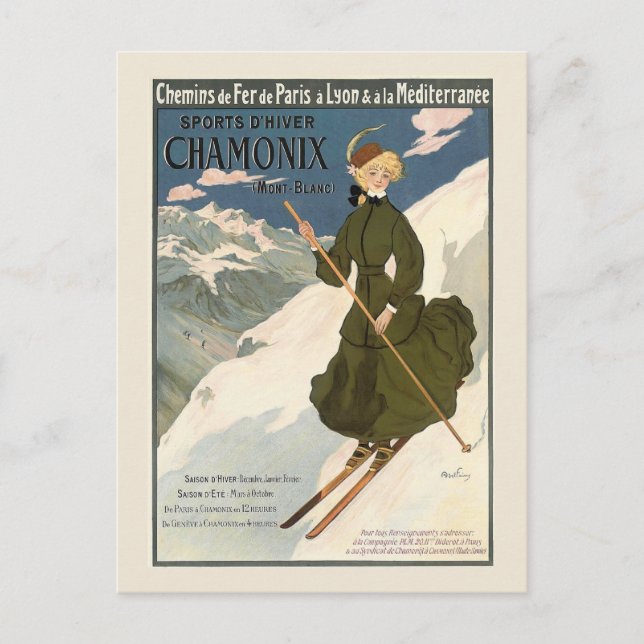 Cartão Postal Chamonix Mont Blanc Vintage - Esqui Francês (Frente)