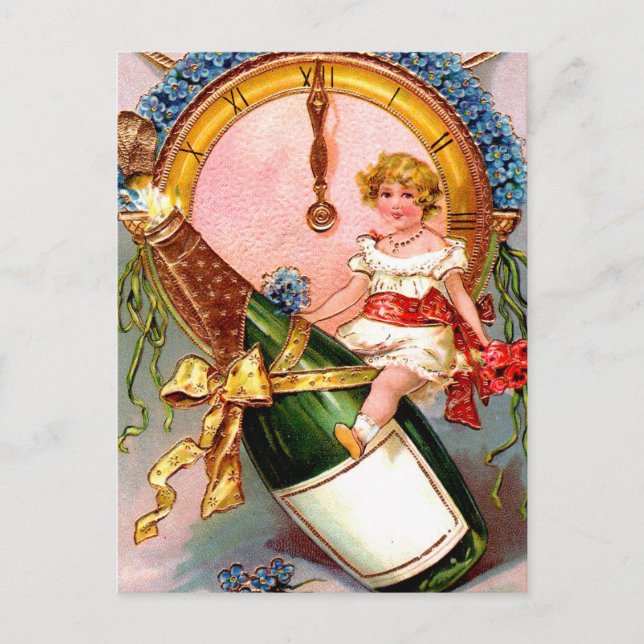 Cartão Postal Champagne de Ano Novo (Frente)