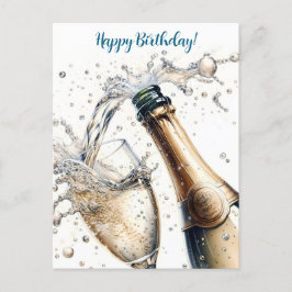 Cartão Postal Champagne espumante Feliz Aniversário