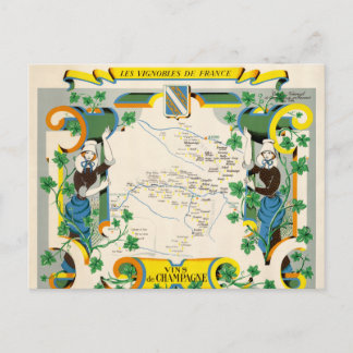 Cartão Postal Champagne, França Vintage Map