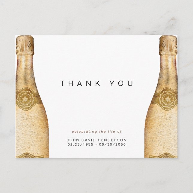 Cartão Postal Champagne Funeral Loss of Life Thank You (Frente)
