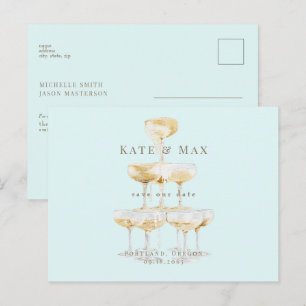 Cartão Postal Champagne Moderno Seafoam Save the Date Casamento
