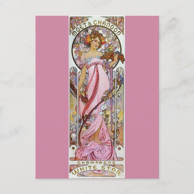 Cartão Postal Champanhe Rosa - Art Nouveau (Frente)