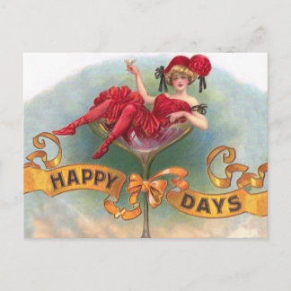 Cartão Postal Champanhe Vermelho Vitoriano Feliz