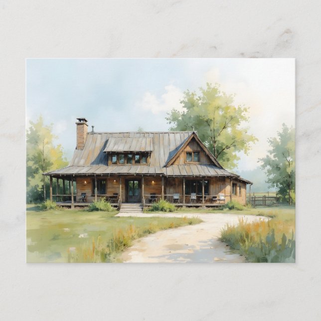 Cartão Postal Change of Address Farmhouse Watercolor Style (Frente)