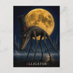 Cartão Postal Chapéu Alto Gótico de Jacaré Surrealista