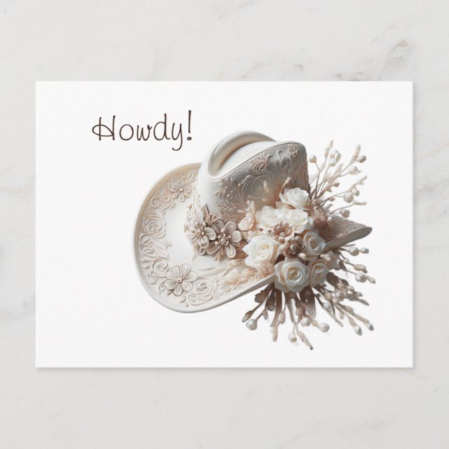 Cartão Postal Chapéu branco com flores (Frente)