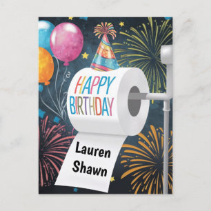 Cartão Postal Chapéu de aniversário de papel higiênico balões fo