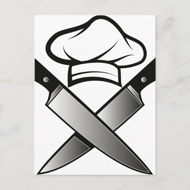 Cartão Postal Chapéu de Chef e Facas (Frente)