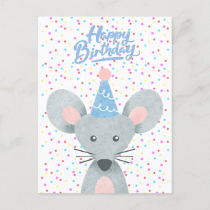 Cartão Postal Chapéu de Festa de Aniversário do Rato Confetes Fe