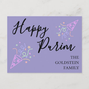 Cartão Postal Chapéu de festa neon roxo Purim Mishloach Manot No