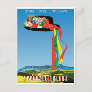 Cartão Postal Chapéu de flor tradicional em Appenzellerland