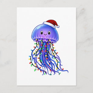 Cartão Postal Chapéu de Papai Noel de Água-viva Luzes de Natal A