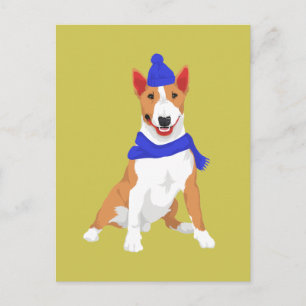 Cartão Postal Chapéu do inverno e miniatura azuis bull terrier