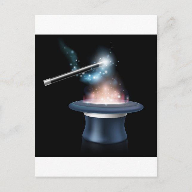 Cartão Postal Chapéu e varinha de truque mágico (Frente)