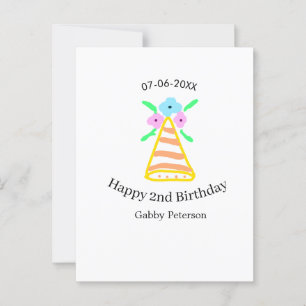 Cartão Postal chapéu laranja 2º aniversário crianças floral bril