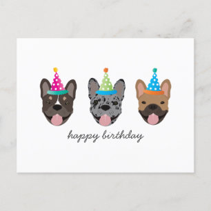 Cartão Postal Chapéus de Aniversário de Bulldog Francês
