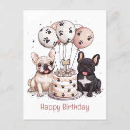 Cartão Postal Chapéus de Aniversário de Bulldogs Franceses