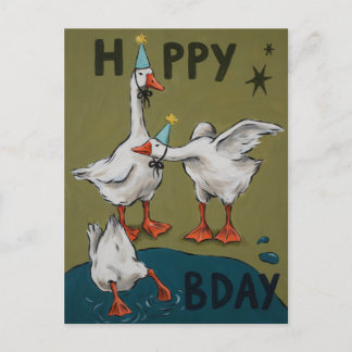 Cartão Postal Chapéus de Aniversário de Pato Bobo Divertido