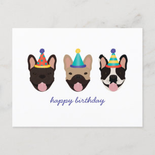 Cartão Postal Chapéus de Aniversário para Bulldog Francês
