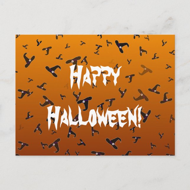 Cartão Postal Chapéus de Bruxa de Halloween (Frente)