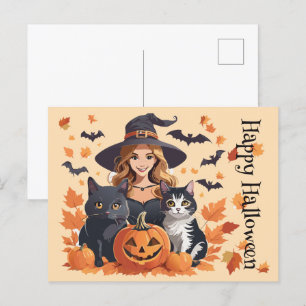 Cartão Postal Chapéus de bruxas e abóboras no Halloween