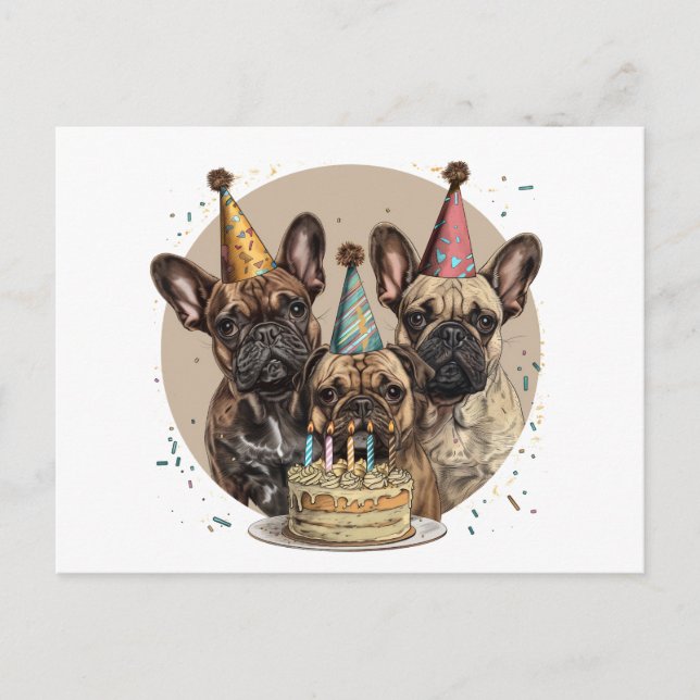 Cartão Postal Chapéus de festa de aniversário de Bulldogs France (Frente)