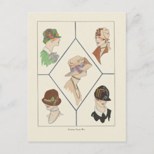 Cartão Postal Chapéus Elegantes para Mulheres Ilustração Frances