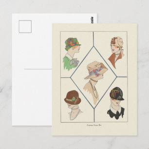 Cartão Postal Chapéus Elegantes para Mulheres Ilustração Frances