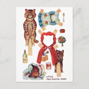 Cartão Postal Chapeuzinho Vermelho, Boneca de Papel, Louis Wain