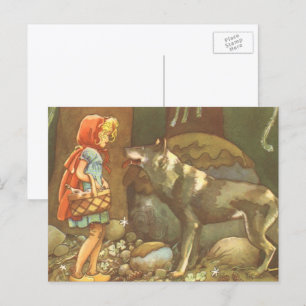 Cartão Postal Chapeuzinho Vermelho, Conto de Fadas Antigo