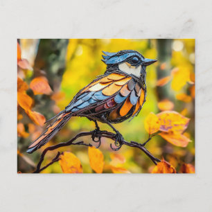 Cartão Postal Chapim Azul de Metal no Ramo
