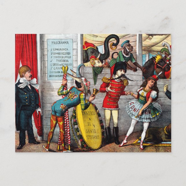 Cartão Postal Charge Política Italiana de Artistas de Circo (Frente)