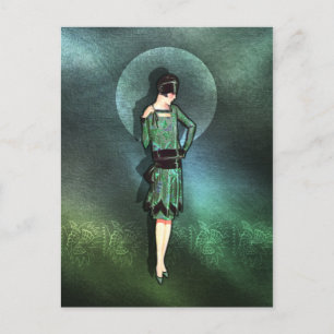 Cartão Postal Charla - Moda 1920 em Sage, Green e Aqua