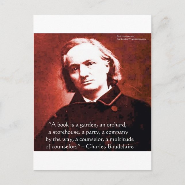 Cartão Postal Charles Baudelaire "A Book Is" Wisdom cita present (Frente)