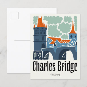 Cartão Postal Charles Bridge Praga abstrato viagem floral checo