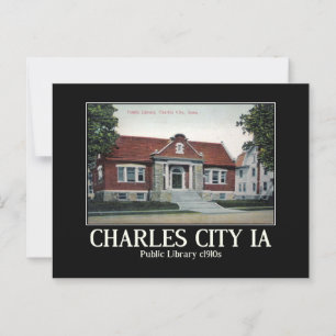 Cartão Postal Charles City Iowa, Biblioteca, Vintage Inspirado
