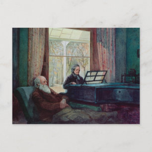 Cartão Postal Charles Darwin e sua esposa ao Piano