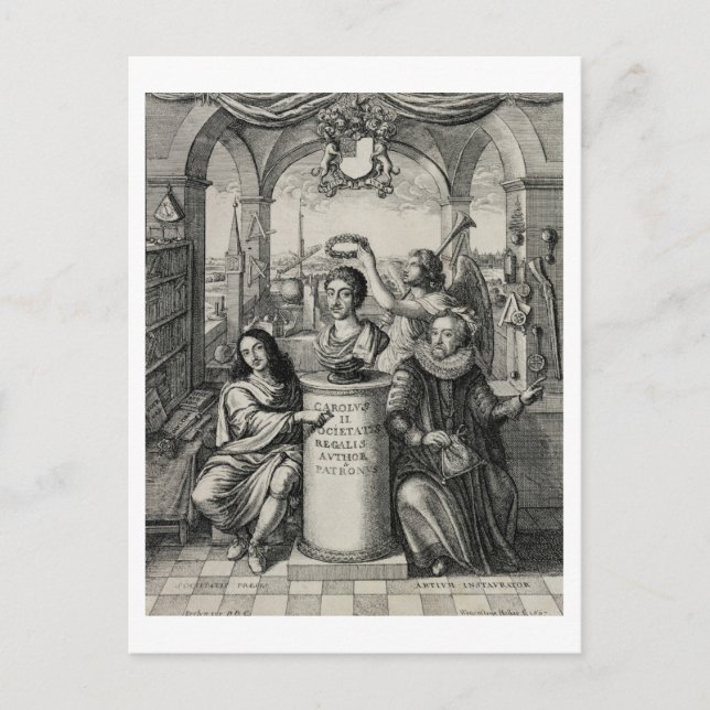 Cartão Postal Charles II (1630-85) como Patrão da Royal Societ (Frente)